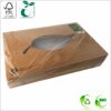 Catering box with Lid 46,4x31,3x8 cm (width x length x height) design 100% Fair, brown/brown PLA Bio-coating cardboard 411 gsm FSC® certified & PLA window, 50 pcs/pack