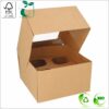 Muffin and Cupcake box with lid 17,5x17,5x10 cm (width x length x height) for 4 pieces, brown/brown PLA Bio-coating cardboard 250 gsm FSC® certified & PLA window, 25 pcs/pack