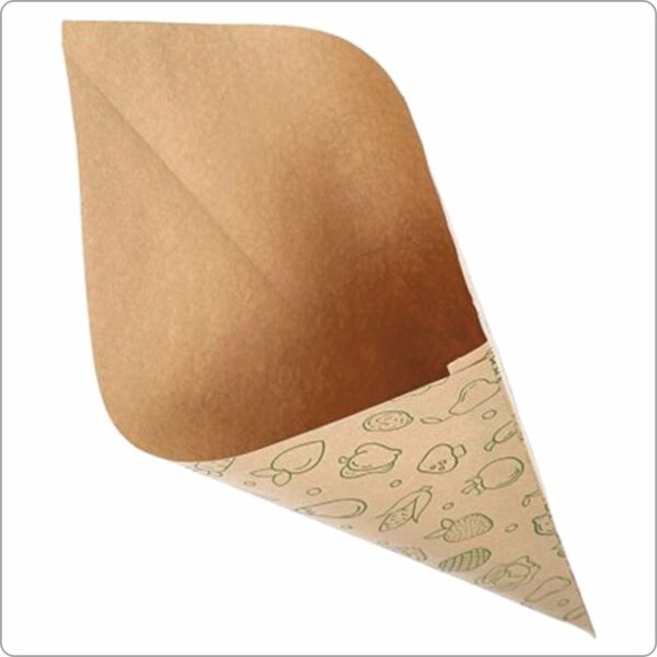Pappersstrut påse 31x31x44 cm (bredd x längd x längsta sidan) design Fruits & Vegs, fylla innehåll ca 750 g, brun kraft papper 60 gsm, 1000 kpl/pkt