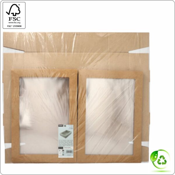 Bakery Catering box  + separate Lid 45x31x8 cm (width x length x height), brown/brown cardboard 250 gsm FSC® certified, Lid with PET window, 10 pcs/pack