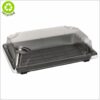 Sushi låda + separat lock 16,5x11,5x3,8 cm (bredd x längd x höjd), ett set tillverkat av återvunnen svart & transparent rPET-plast, 50 st/pack