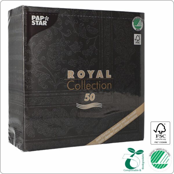 Napkins 40x40 cm 1/4 fold, design Black Ornaments ´´Royal collection´´, 3-ply premium quality paper tissue FSC® certified, 50 pcs/pack